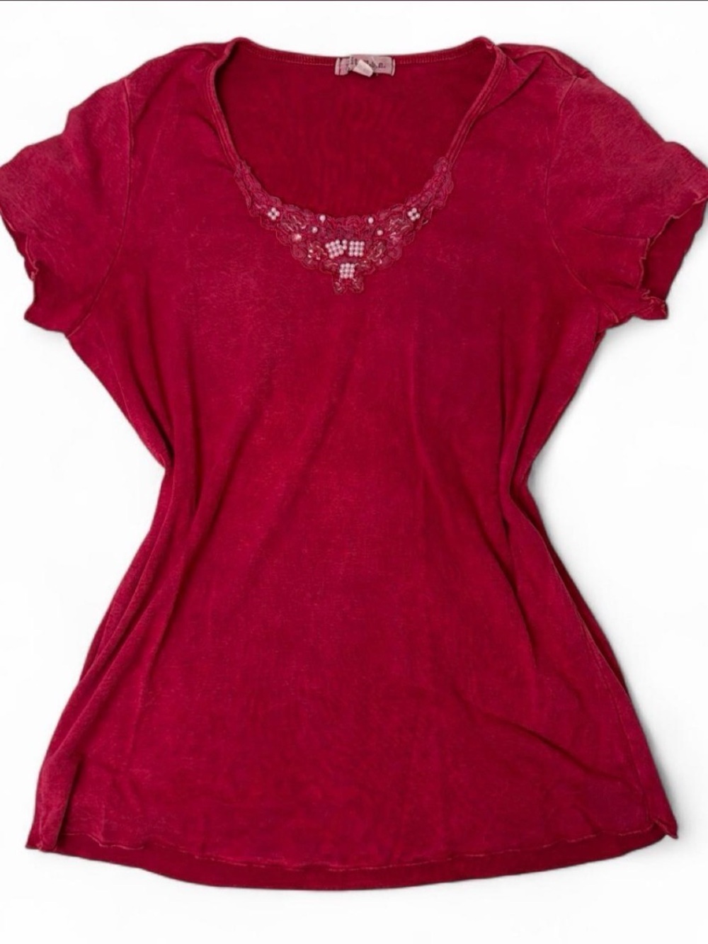 Women’s Embellished Scoop Neck Red Top